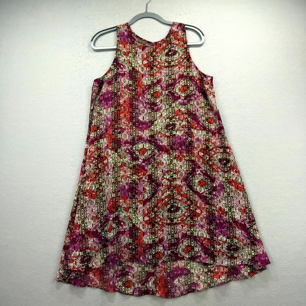 Valerie Stevens Tank Dress Womens Medium Multi Floral Keyhole Back Hippie Boho